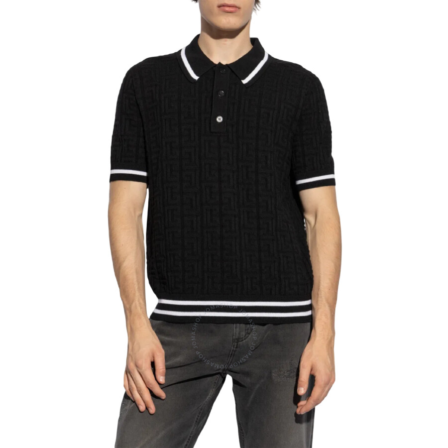 Balmain Monogram-jacquard Knitted Polo Shirt