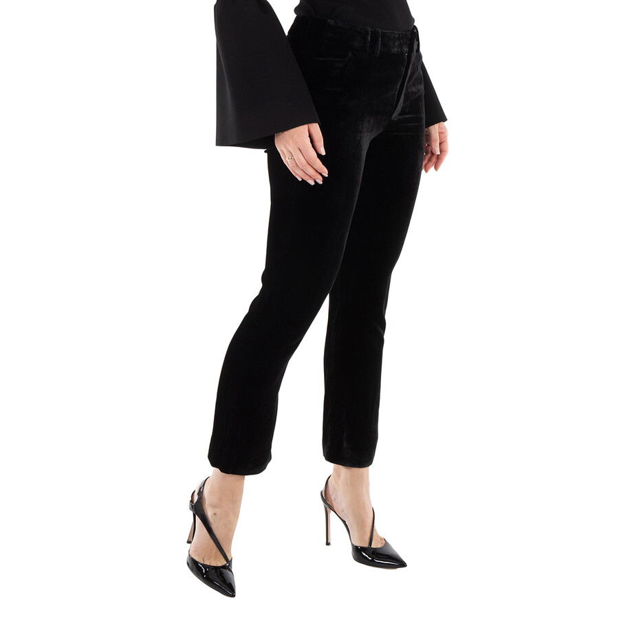 Balmain Ladies Noir Flared-cut Velvet Trousers