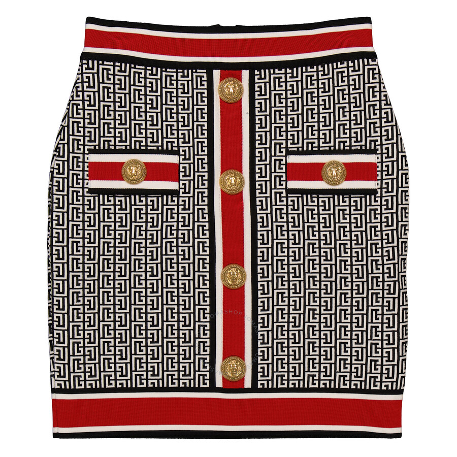 Balmain Multicolor Buttoned Monogram Knit Mini Skirt