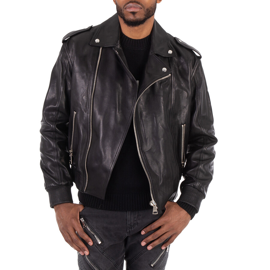 Balmain Leather Bomber Jacket, Brand Size 48 (US Size 38