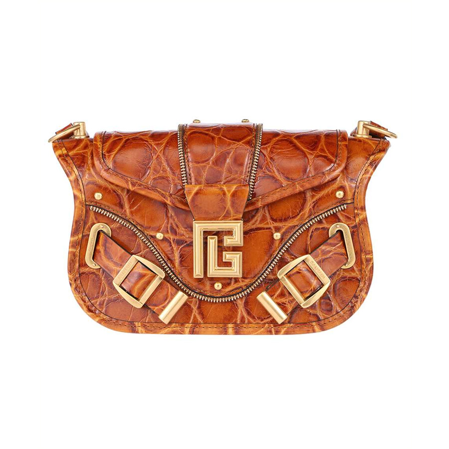 Balmain Leather Shoulder Bag In Brown