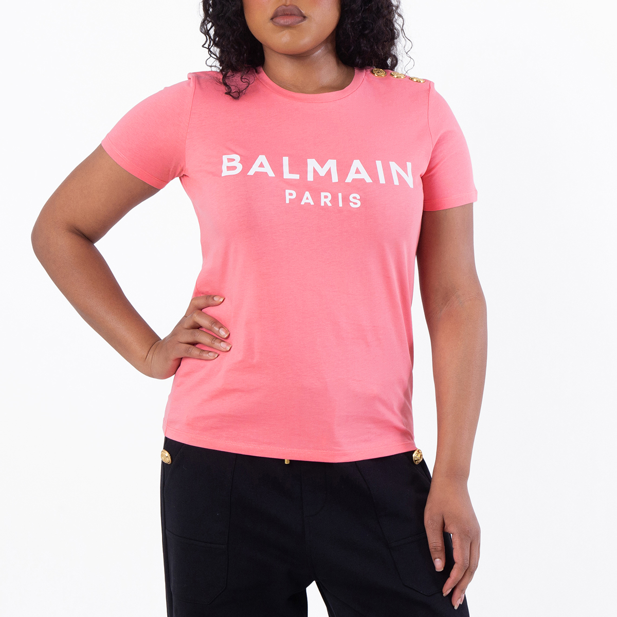 Balmain Logo Printed Crewneck T-Shirt, Size X-Small XF1EF005BB02