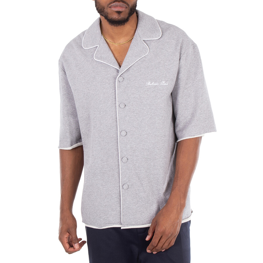 Men's Grey Cotton Shirt With Embroidered Logo
