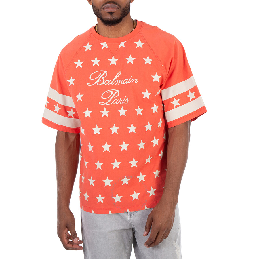 Balmain Men's Signature Stars Cotton T-Shirt, Size Small