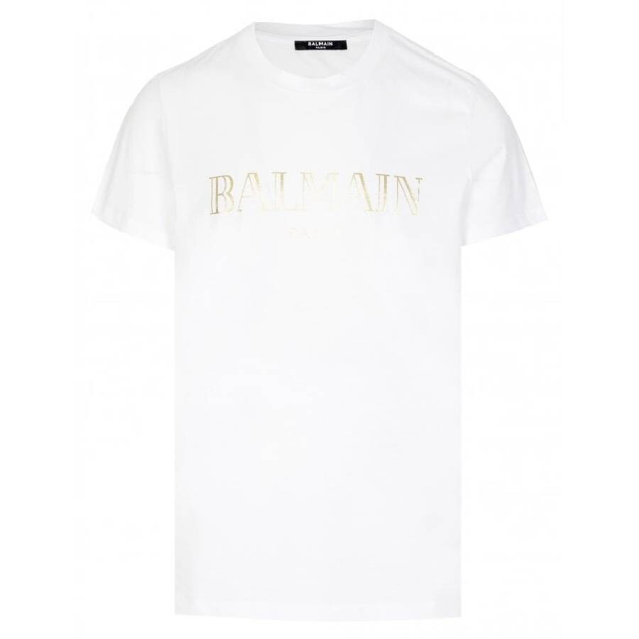 Metallic Logo Print Cotton T Shirt