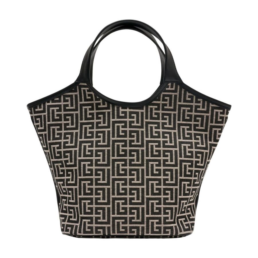 Balmain Monogram Jacquard Leather Top Handle Bag Black