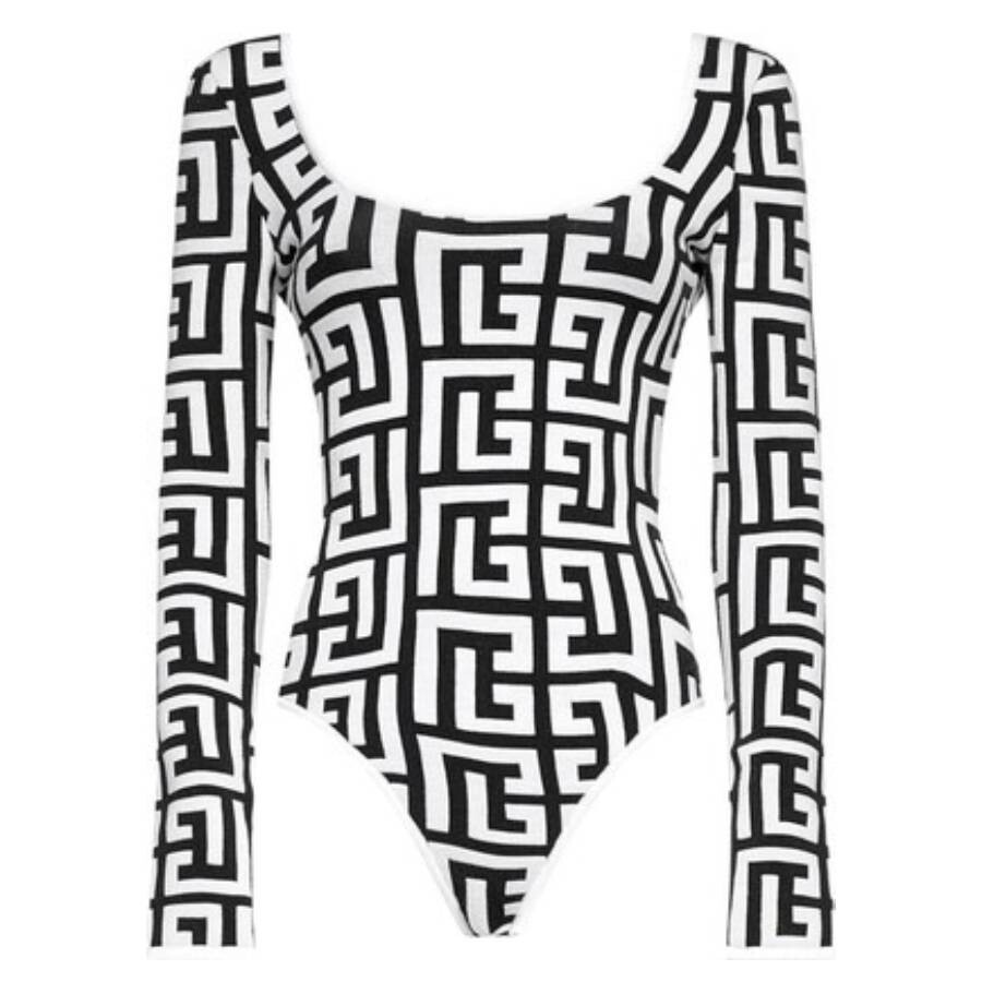 Balmain Monogram Scoop Back Knitted Bodysuit In Multi