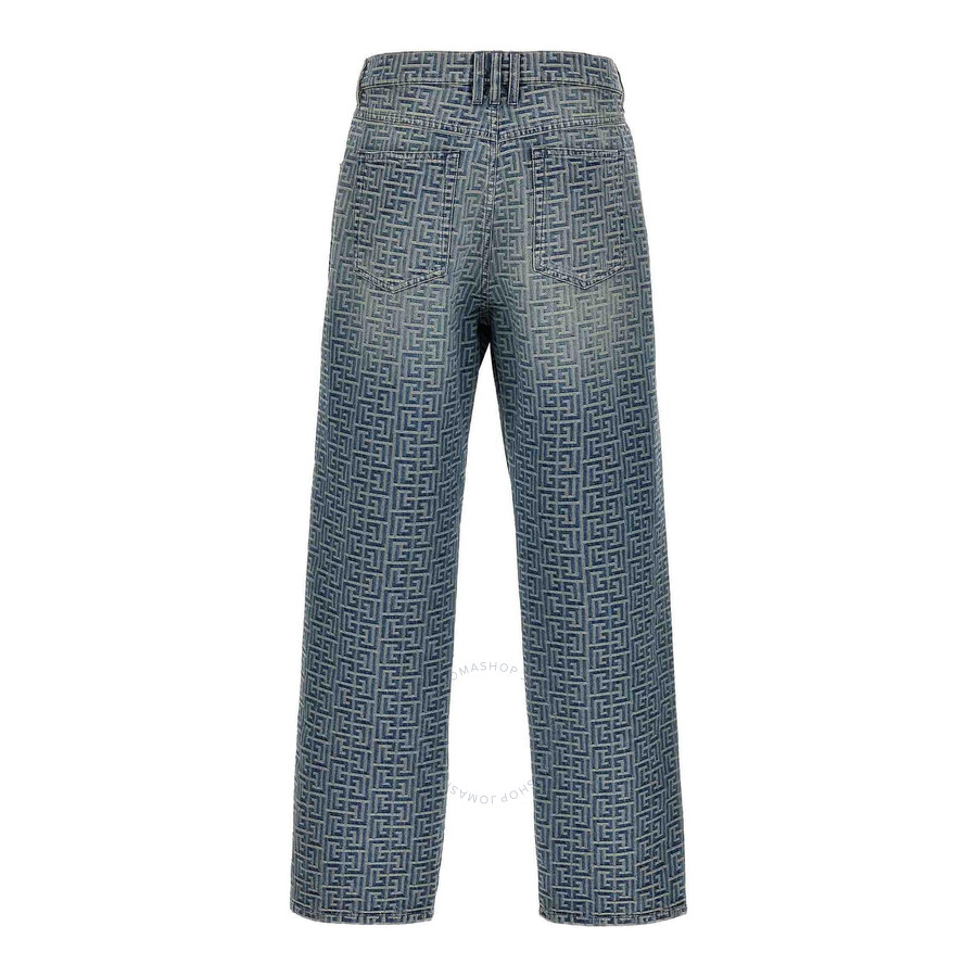 Balmain Jeans With Monogram Motif All-over In Grey