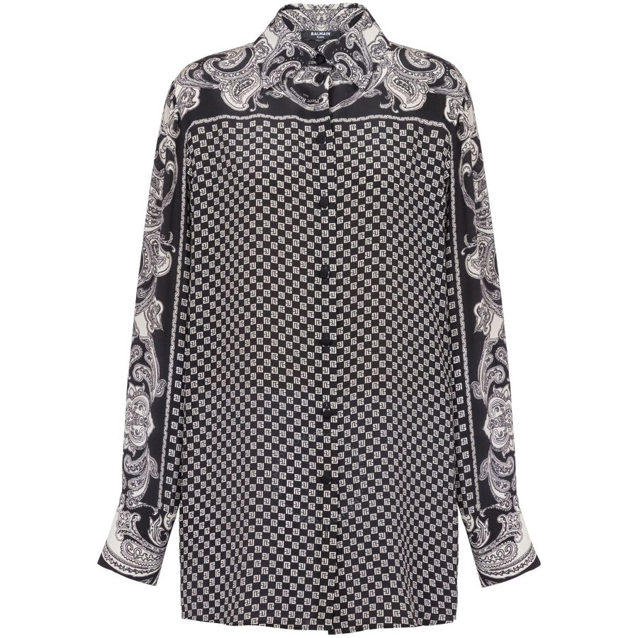 Balmain Hemd Aus Seide Mit Paisley-print In Black
