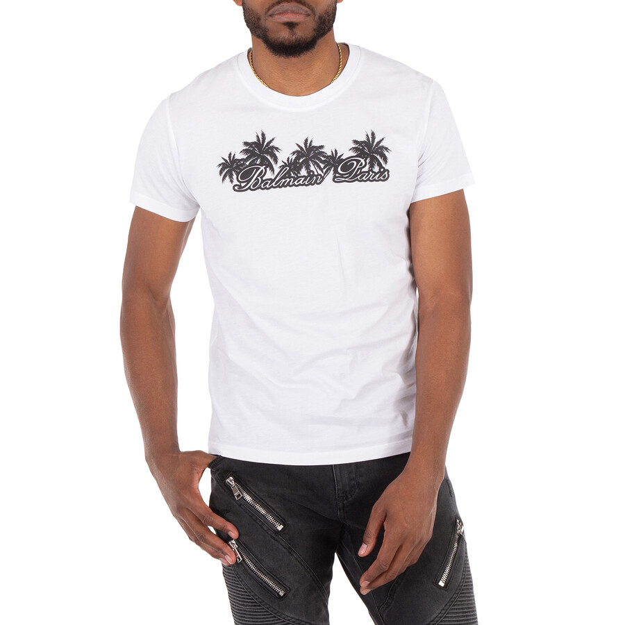 BALMAIN シクネチャフリントTシャツ DH1EF000GD85 EAB Balmain Palm-Print Cotton T-Shirt, Size Small DH1EF000GD85