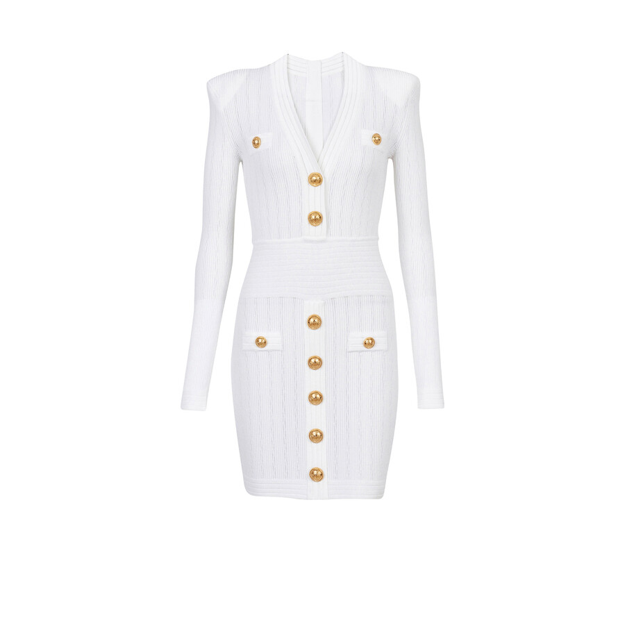 Short Eco-Designed Knit Dress With Gold-Tone Buttons