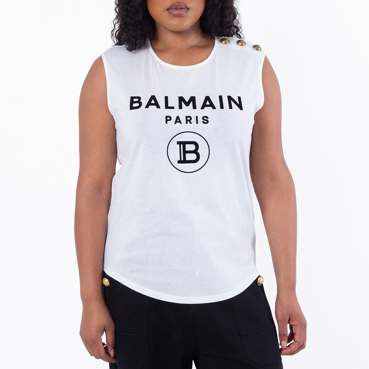 BALMAIN タンクトップ 白　34 Tank top with Balmain print white white - Women | BALMAIN