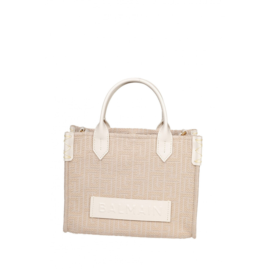 Balmain Small B-army Jacquard Canvas Tote Bag In Neutral