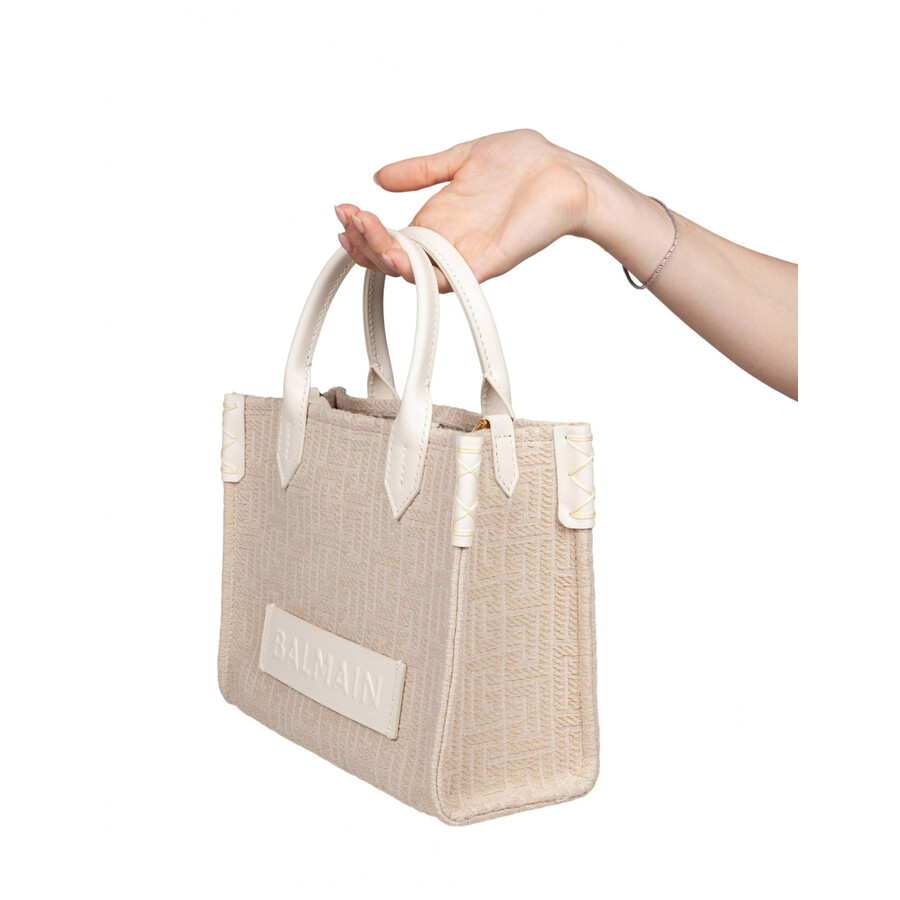 Balmain Small B-army Jacquard Canvas Tote Bag In Neutral