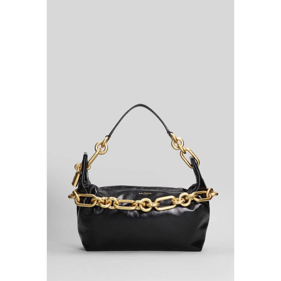 Balmain Medium Leather Shoulder Bag With Chain Strap In Black