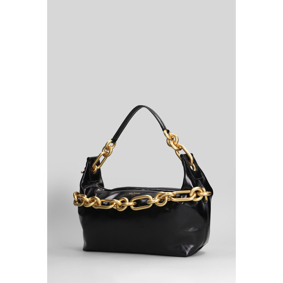 Balmain Medium Leather Shoulder Bag With Chain Strap In Black