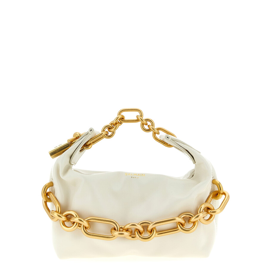 Balmain Sync Chain Mini Top-handle Bag In Calfskin Leather In White