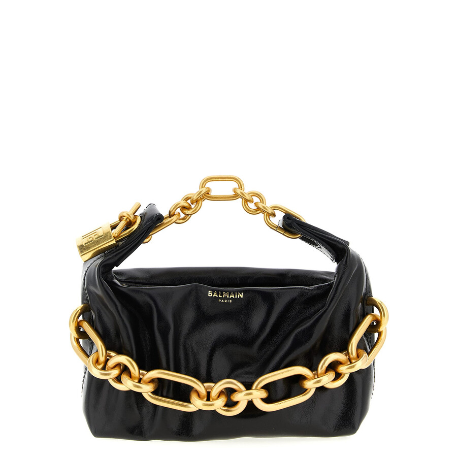 Balmain Sync Mini Chain-embellished Leather Tote In Black