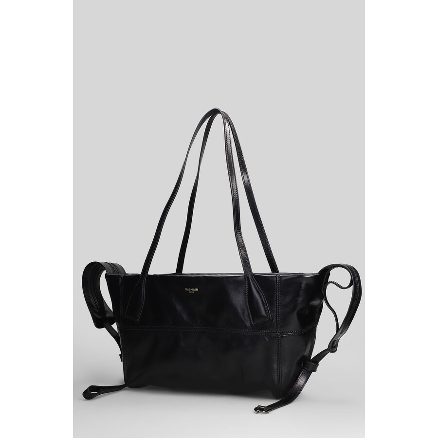 Balmain Track Zip Small Tote In Black Leather In Black