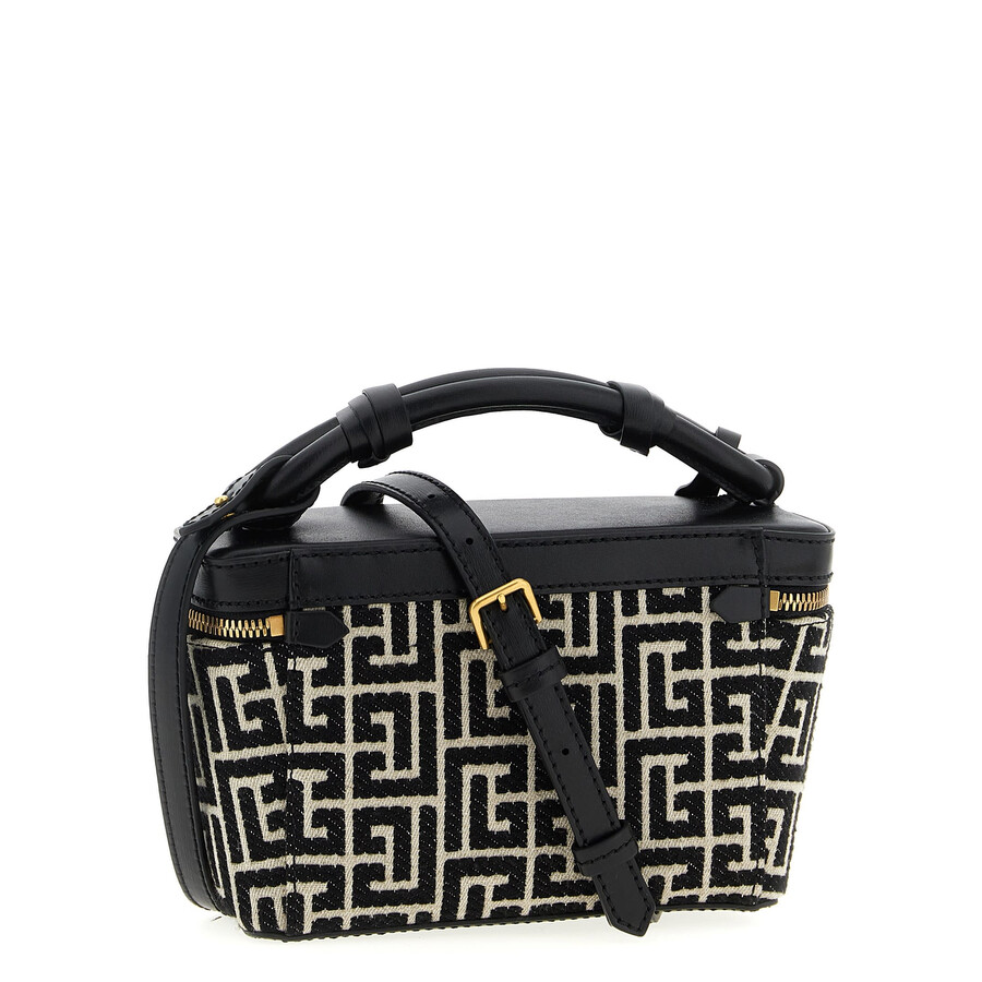 Balmain B-army Vanity Case In Monogrammed Canvas And Leather In Black