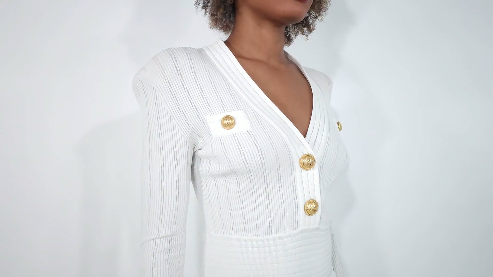 slim fit dress slacks Balmain White Frayed Boucle Tweed Four-Button Fringe Midi Dress