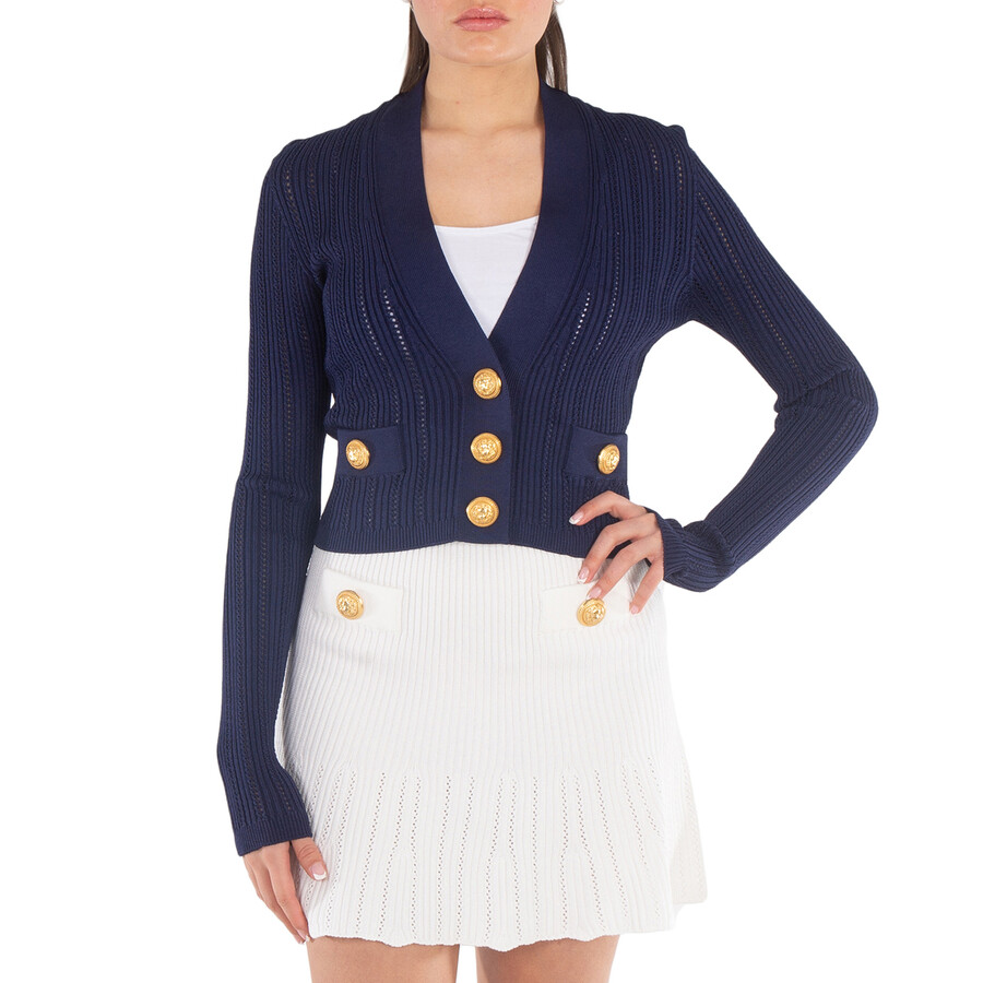 V-Neck Cropped Cardigan, Brand Size 34 (US Size 2)