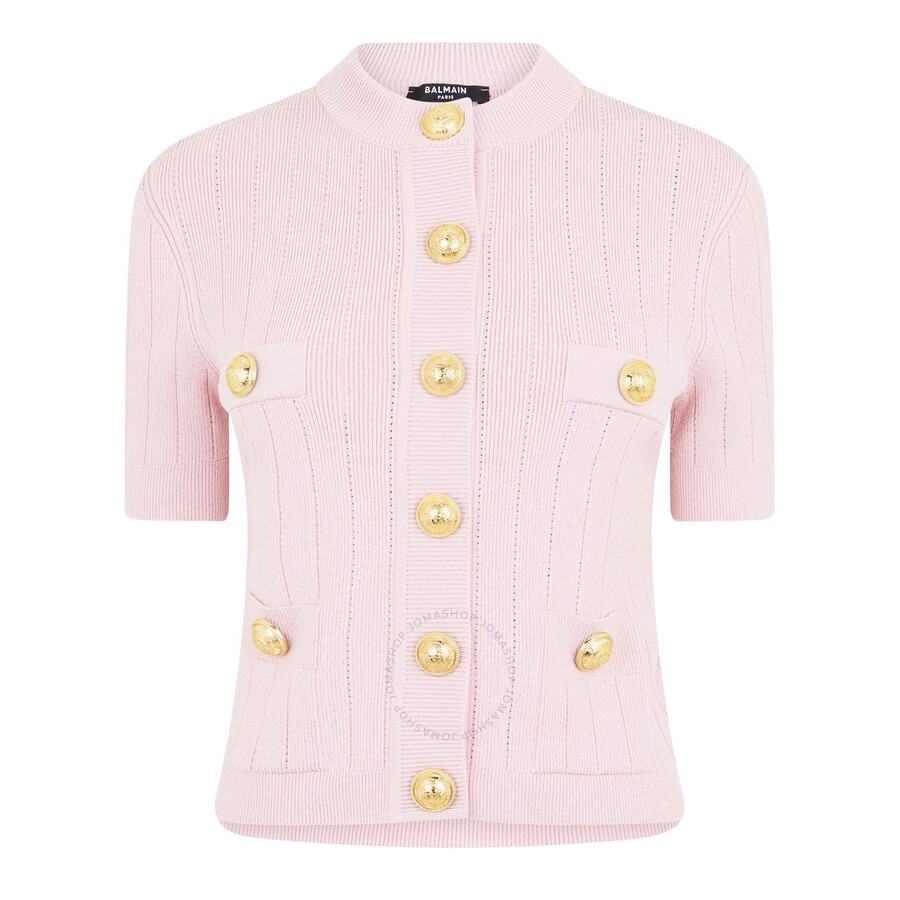 Balmain Ribbed-knit Cardigan In Pink
