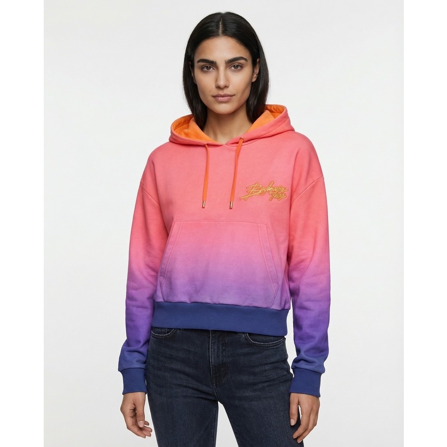Balmain Women's Hoodie Cropped Sans Ouverture Cotes Nwt, Size L