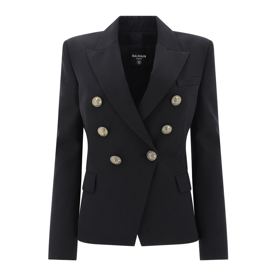 Balmain Wool Double-breasted Blazer In Black
