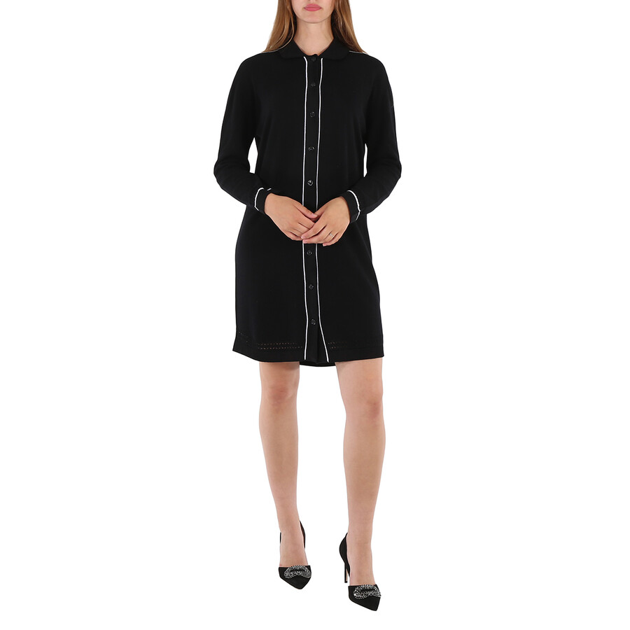 Shop Barrie Ladies Contrast-trimmed Cashmere And Cotton Shirt Dress In White/black