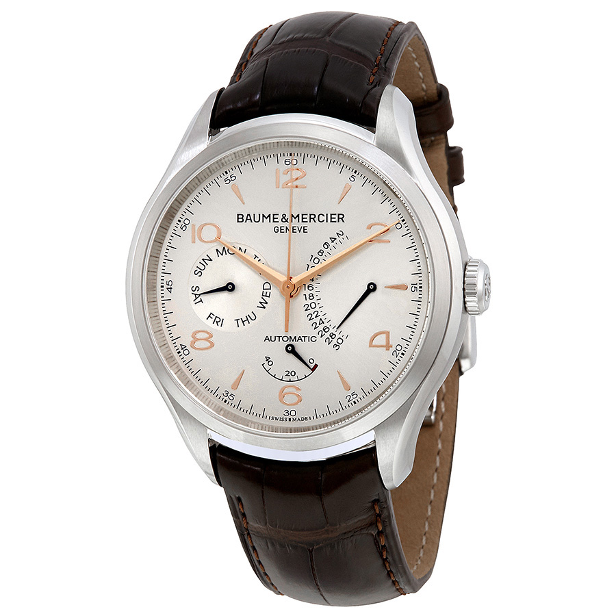 Baume and Mercier Clifton Silver Dial Brown Leather Men's Watch 10149