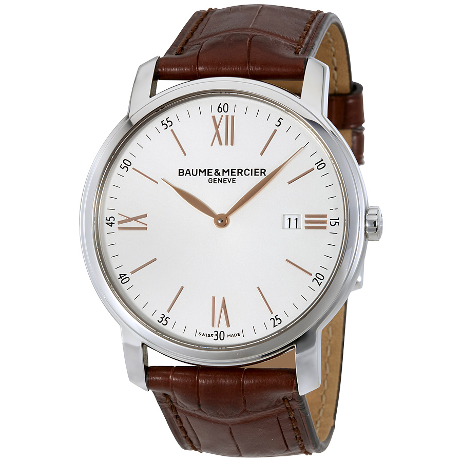 Baume et Mercier Classima Silver Dial Brown Leather Men's Watch 10144