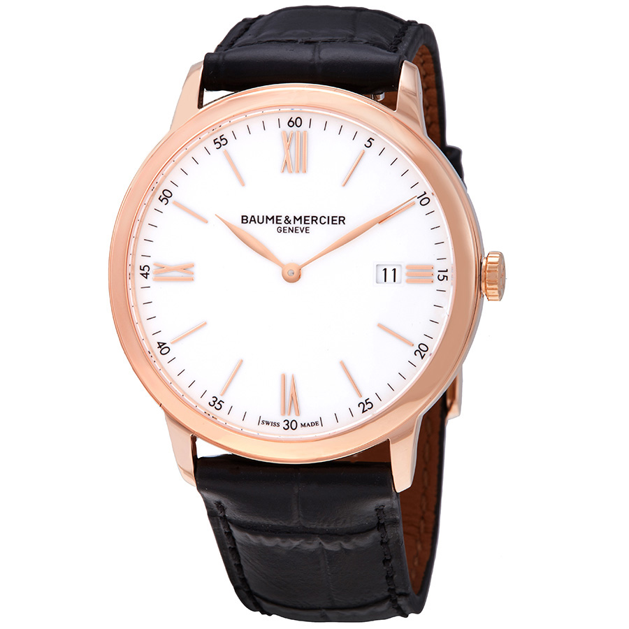 Baume et Mercier Classima White Dial Black Leather Men's Watch 10441