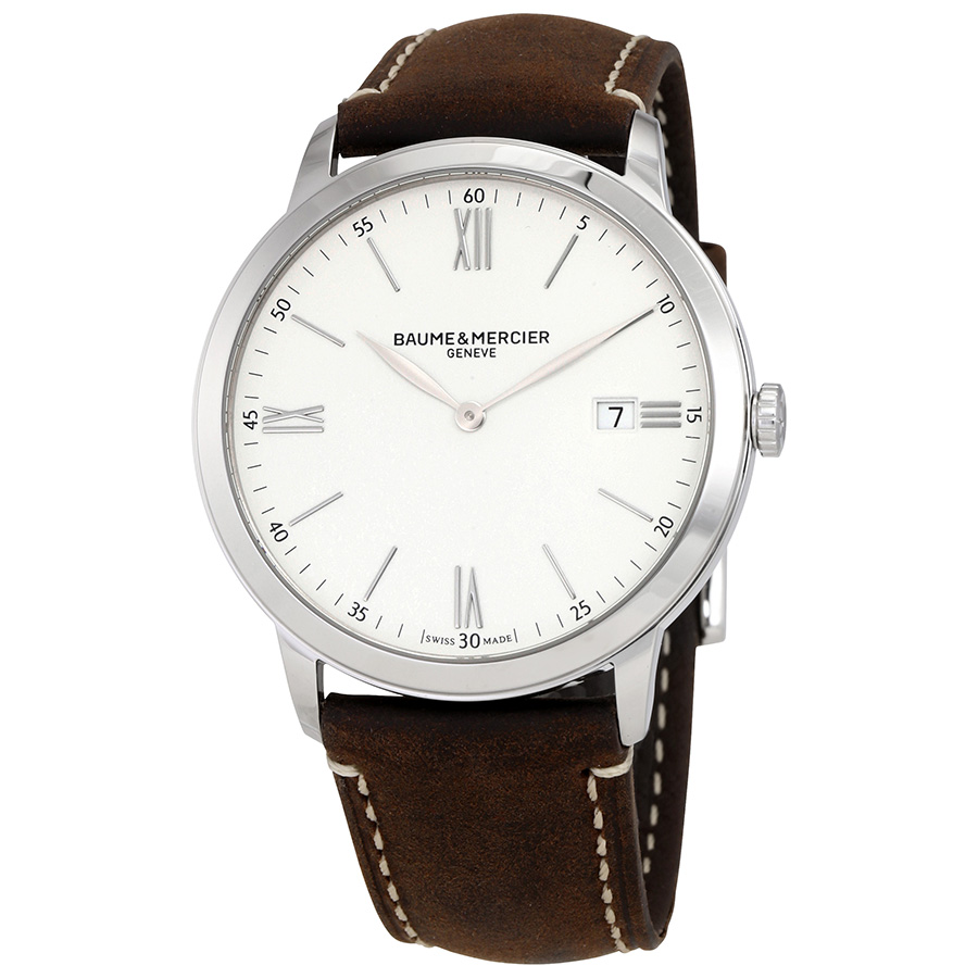 Baume et Mercier Classima White Dial Brown Leather Men's Watch 10389