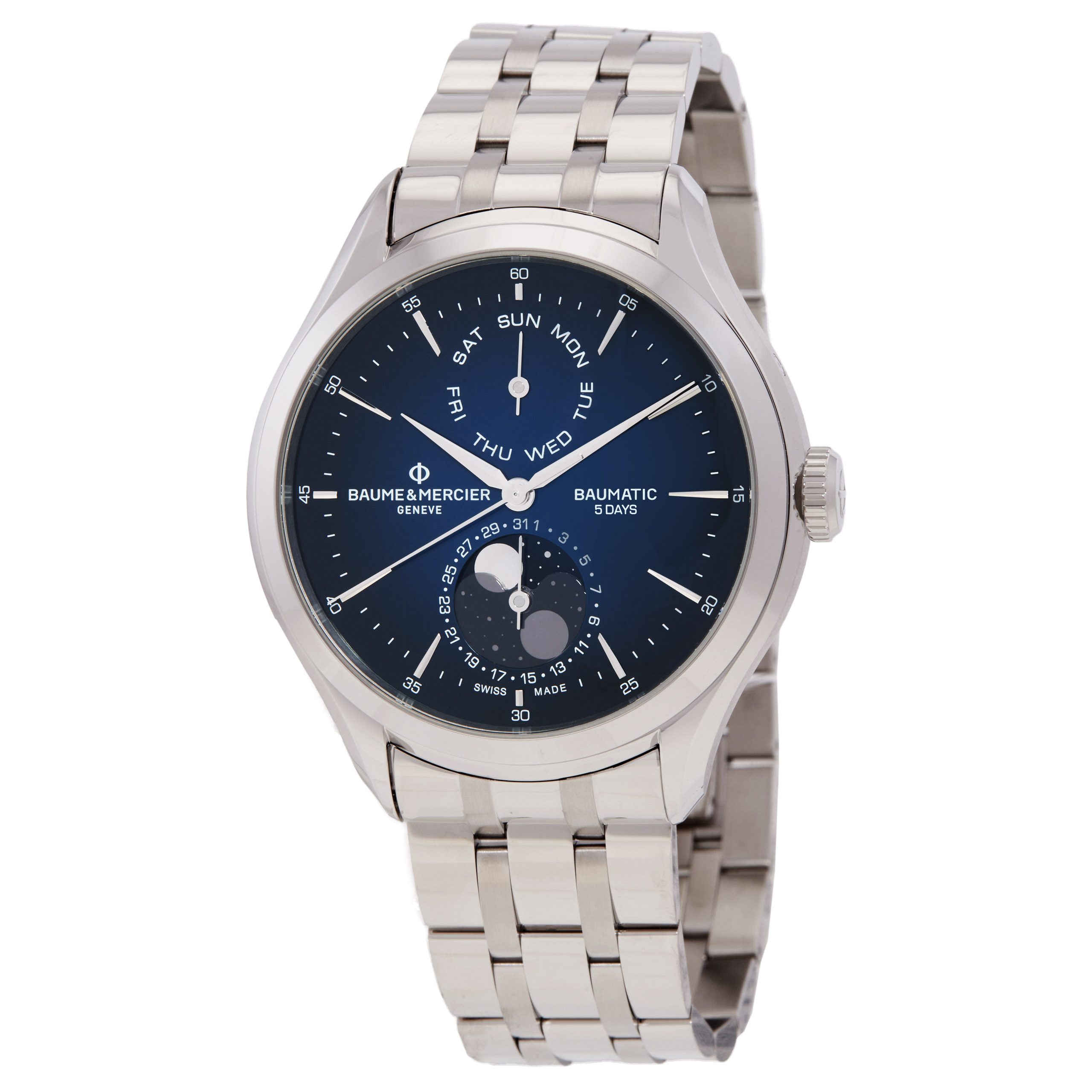 Baume et Mercier Clifton Automatic Moon Phase Blue Dial Men's Watch 10725