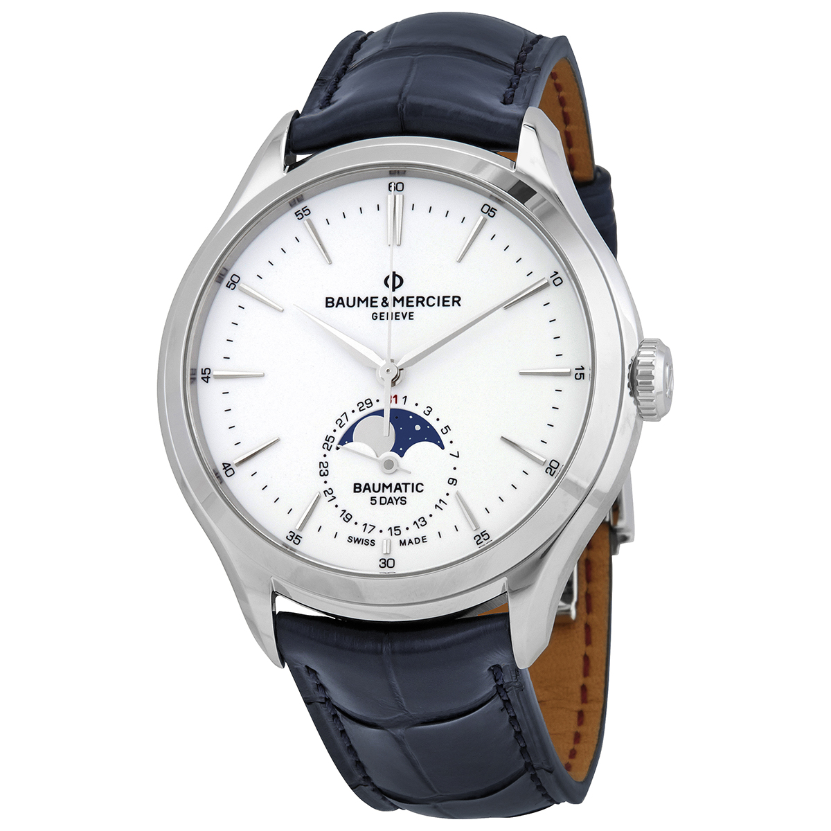 Baume et Mercier Clifton Chronograph Automatic Moon Phase White Dial Men's Watch 10549