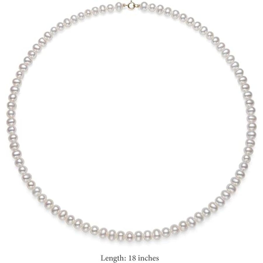 Belacqua 14k Gold 5.0-6.0mm Freshwater Pearl 18" Necklace Bracelet Stud Earrings Set For Women | Jew In White