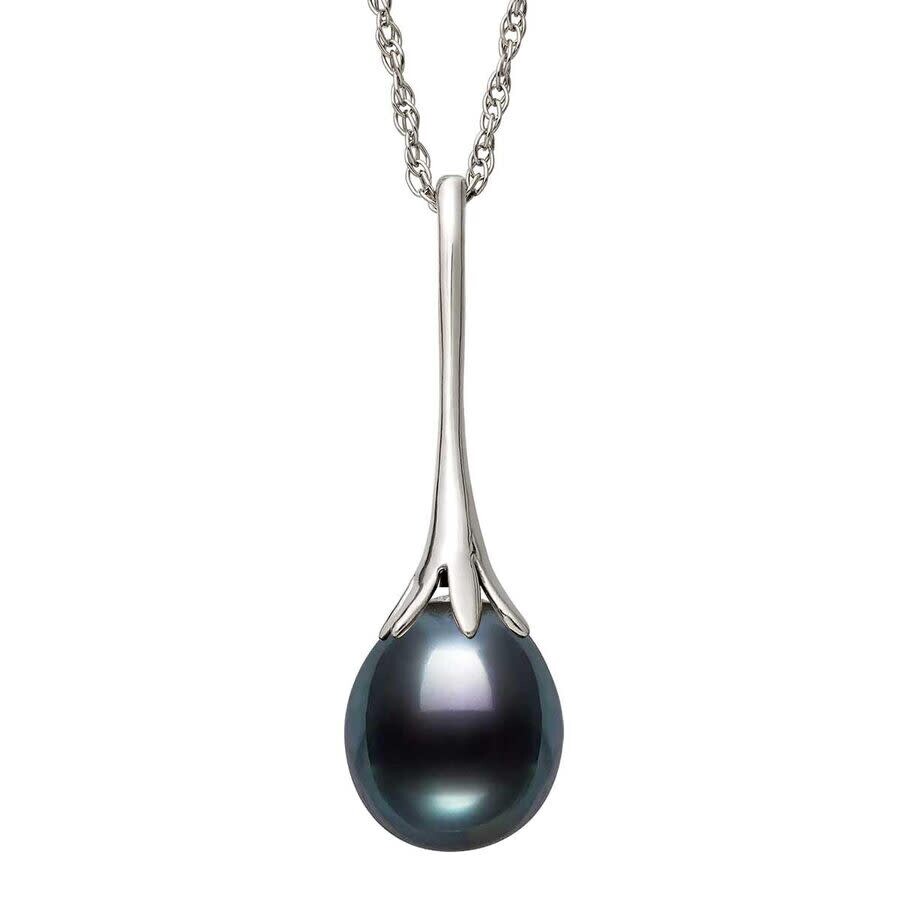 Belacqua Black Cultured Freshwater Pearl Drop Pendant Necklace In Sterling Silver In Multi