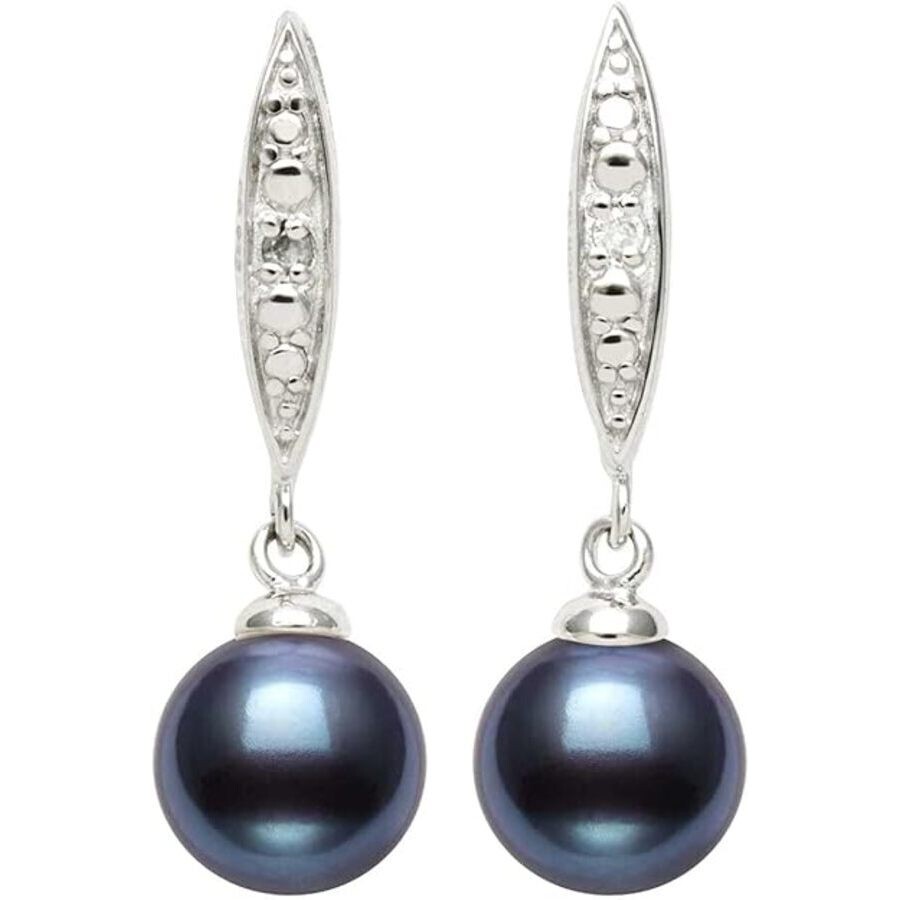 Belacqua Lab Created Sapphire With Black Cultured Freshwater Round Pearl Dangle Earrings In Sterling In Multi