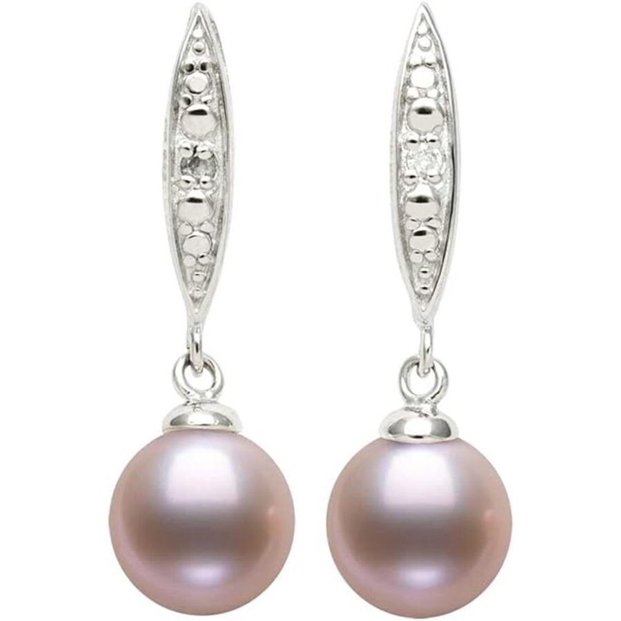 Belacqua Lab Created Sapphire With Pink Cultured Freshwater Round Pearl Dangle Earrings In Sterling In Pink