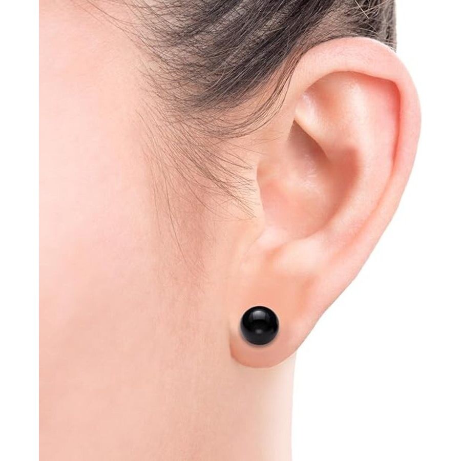 Belacqua Natural 10mm Black Onyx Round Stud Earrings In 14k Yellow Gold In Black
