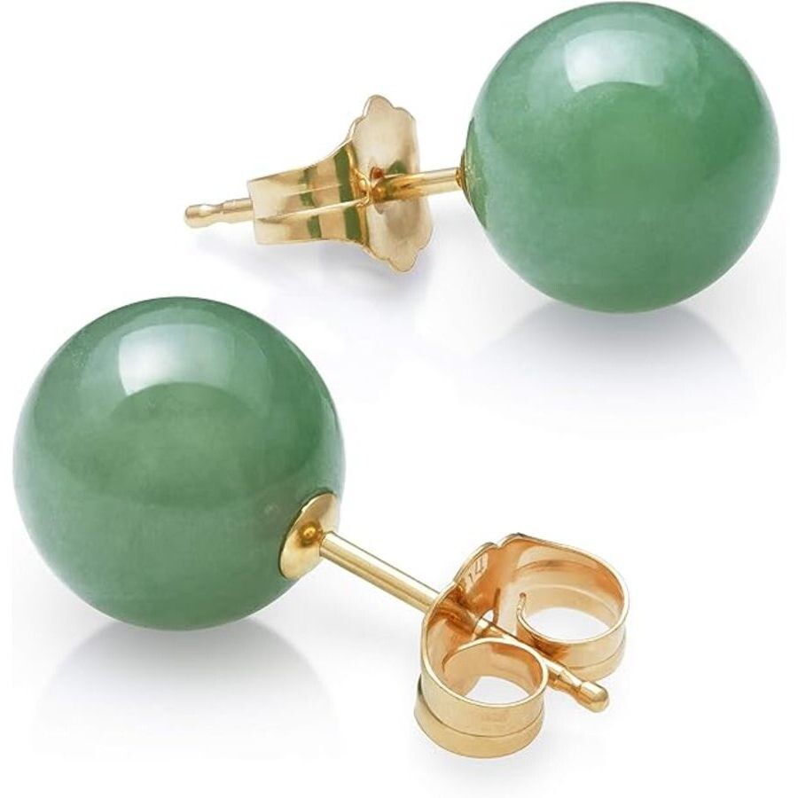 Belacqua Natural 6mm Green Round Jade Stud Earrings In 14k Yellow Gold In Green