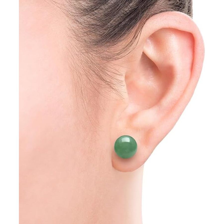 Belacqua Natural 6mm Green Round Jade Stud Earrings In 14k Yellow Gold In Green