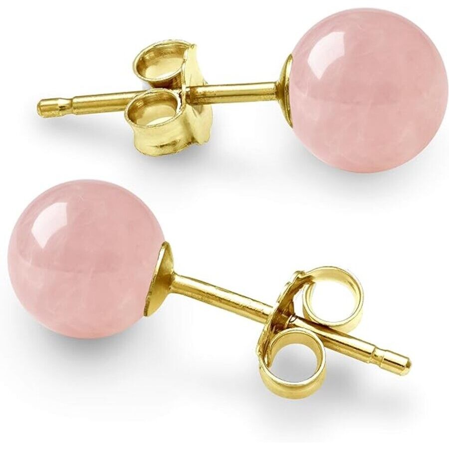 Belacqua Natural 6mm Pink Rose Quartz Stud Earrings In 14k Yellow Gold In Pink