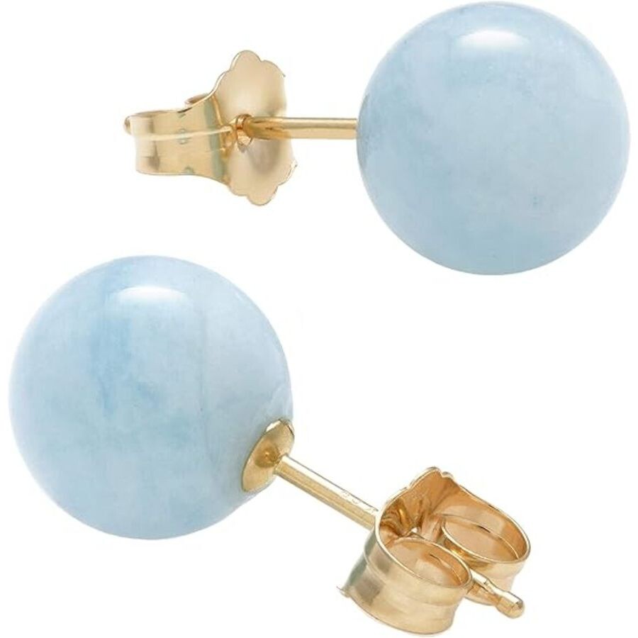 Belacqua Natural 8mm Blue Milky Aquamarine Stud Earrings In 14k Yellow Gold In Blue