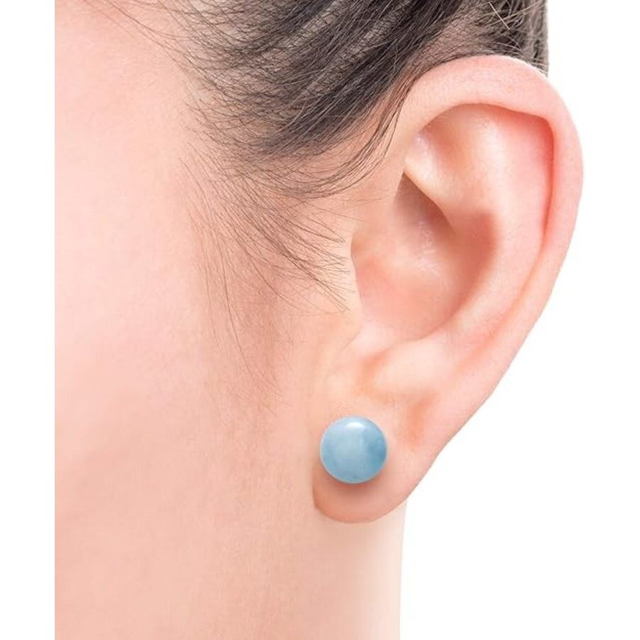 Belacqua Natural 8mm Blue Milky Aquamarine Stud Earrings In 14k Yellow Gold In Blue