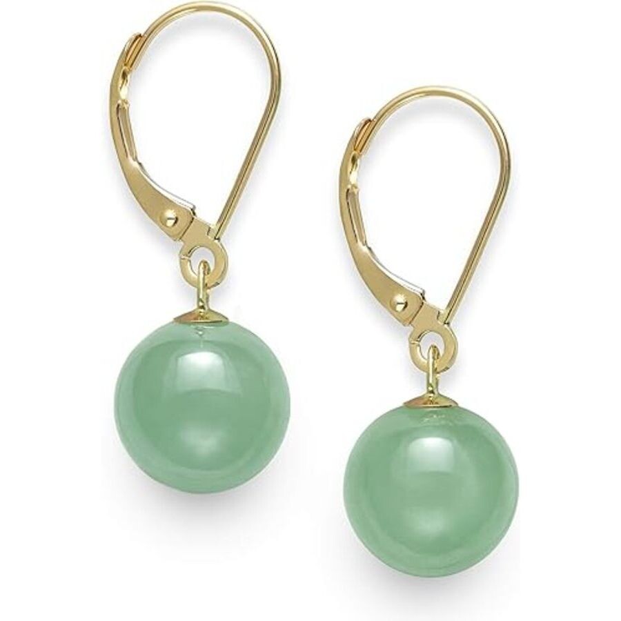 Belacqua Natural Green Jade Round Dangle Drop Earrings In 14k Yellow Gold In Gold