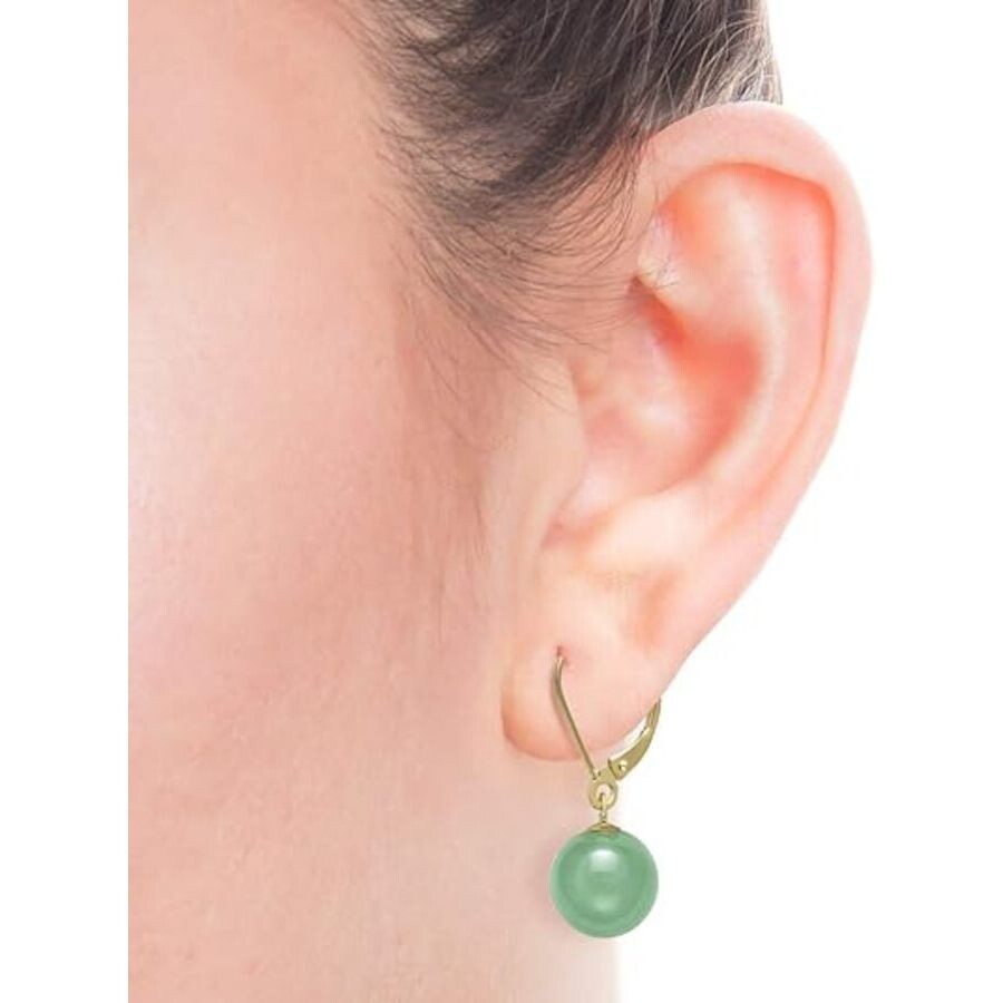 Belacqua Natural Green Jade Round Dangle Drop Earrings In 14k Yellow Gold In Gold