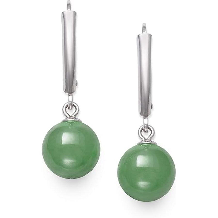 Belacqua Natural Green Jade Round Drop Dangle Earrings In Sterling Silver In Green