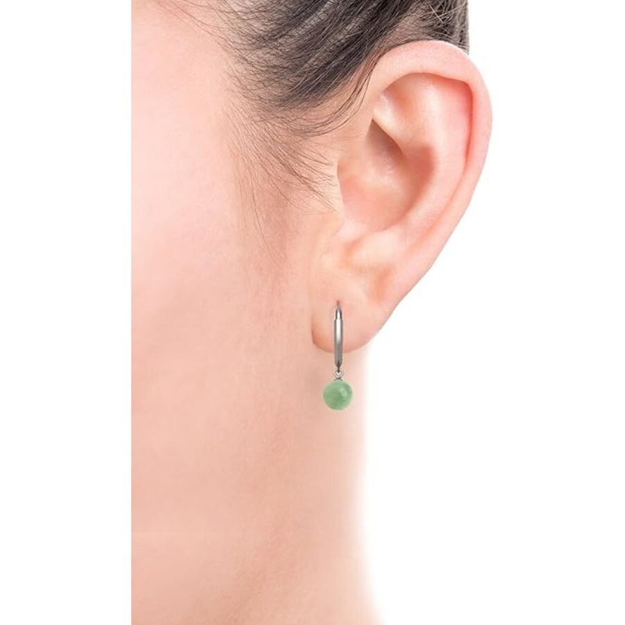 Belacqua Natural Green Jade Round Drop Dangle Earrings In Sterling Silver In Green